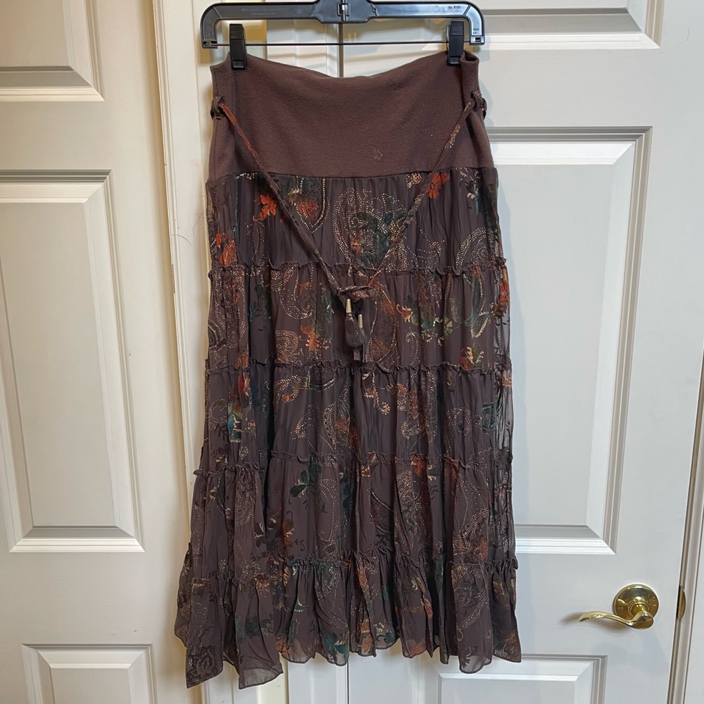 Jus D’Orange Paris Tiered Brown Boho Skirt